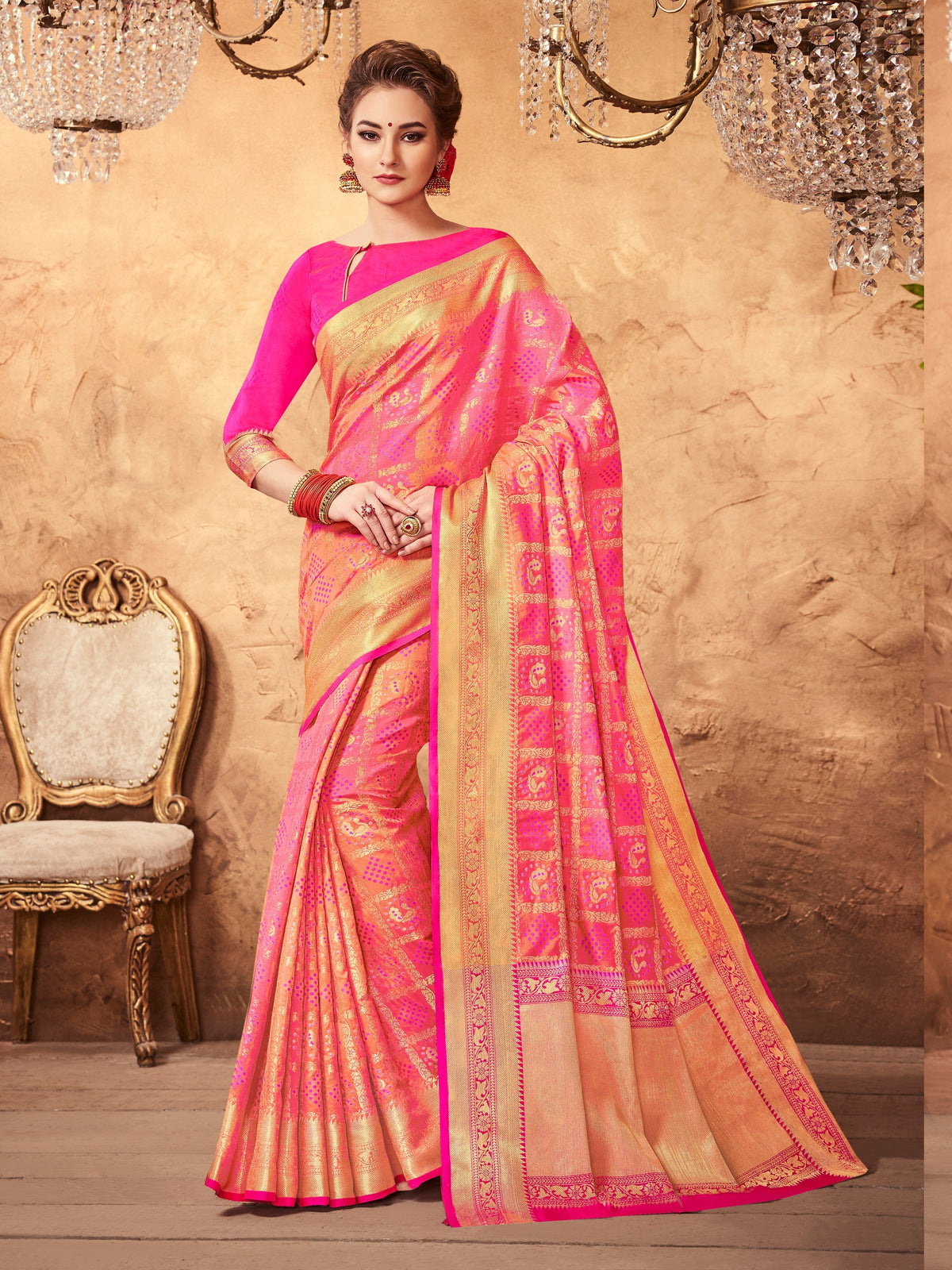  Peach Patola Silk Woven Saree 
