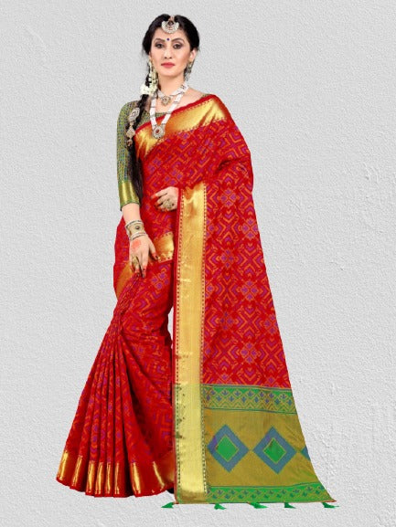Shop Elegant Red Patola Silk Woven Saree 