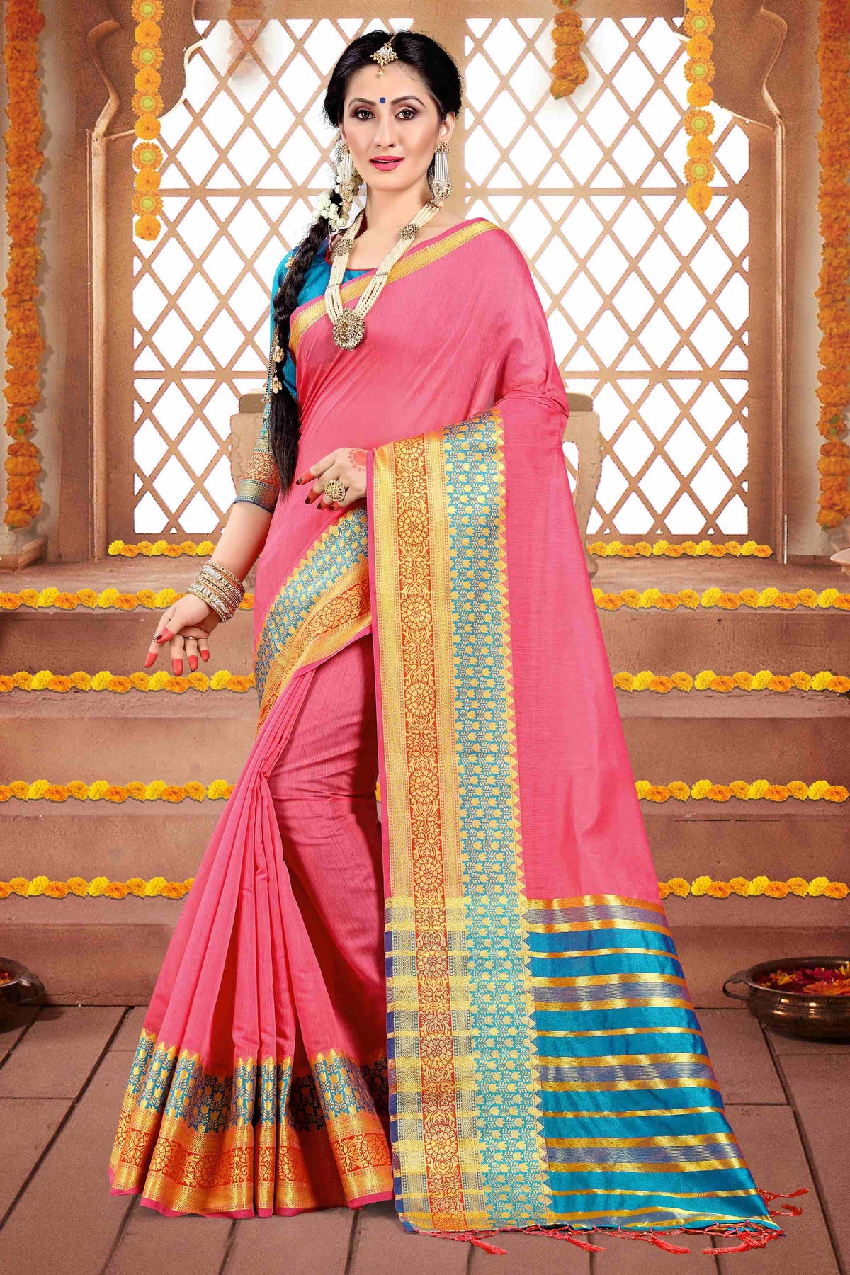 Shop Elegant Pink Cotton Silk Woven Saree 