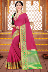  Pink Cotton Silk Woven Saree 