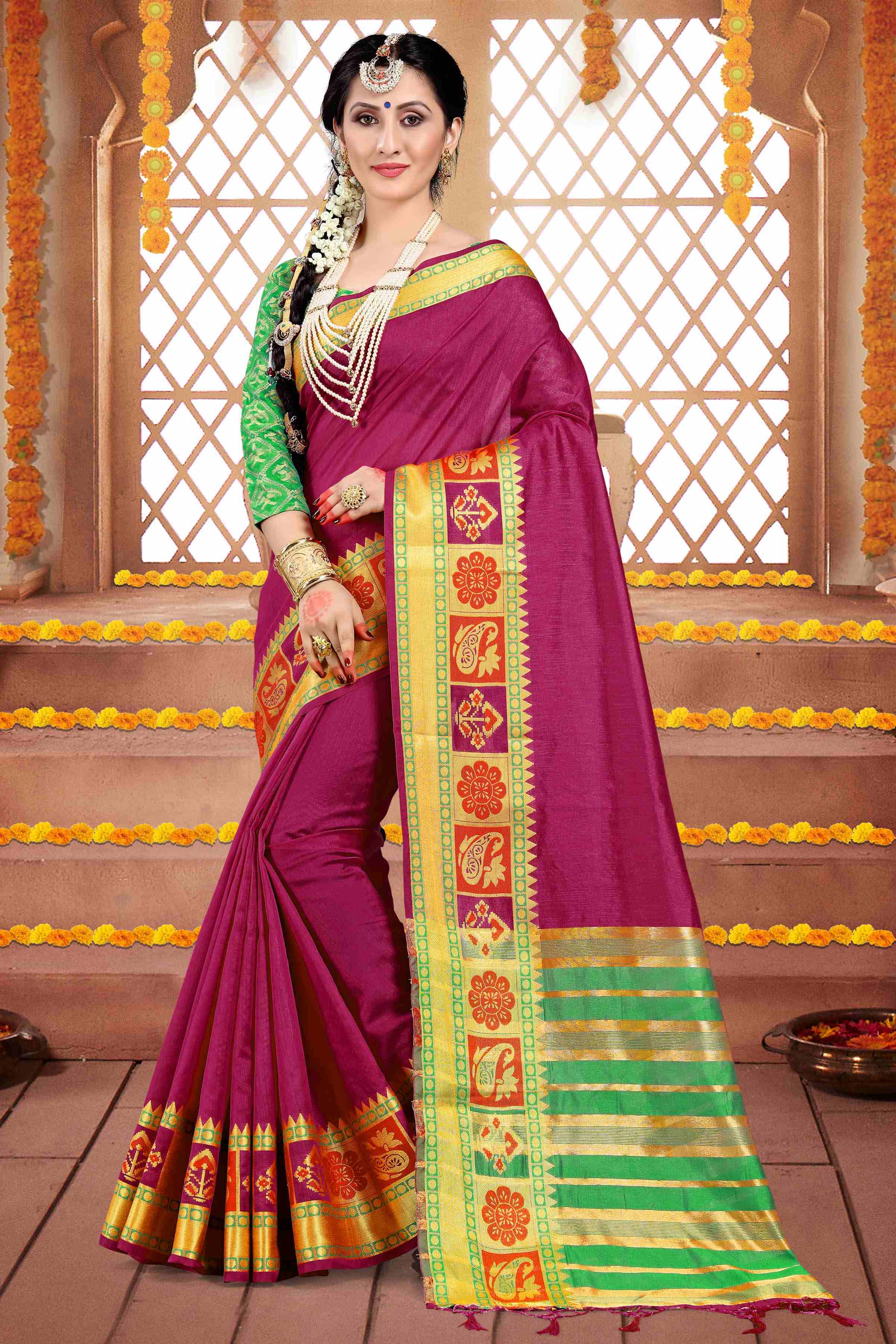  Pink Cotton Silk Woven Saree 