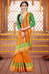 Shop Elegant Orange Cotton Silk Woven Saree