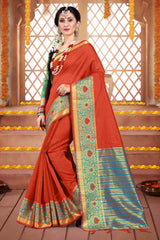 Shop Elegant Rust Cotton Silk Woven Saree 