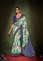  Quill Grey Cotton Silk Floral Print Saree