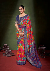Shop Elegant Vivid Burgundy Cotton Silk Floral Print Saree 