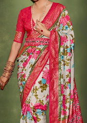 Grey Cotton Silk Floral Print Saree