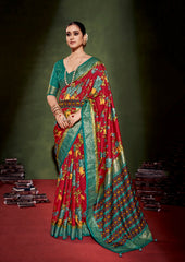 Shop Elegant Cornell Red Cotton Silk Floral Print Saree 