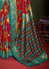 Shop Elegant Cornell Red Cotton Silk Floral Print Saree