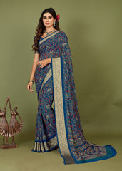  Regal Blue Cotton Silk Patola Print Saree