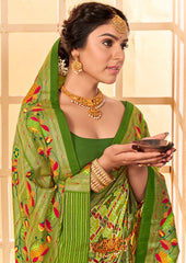 Light Green Cotton Silk Ikkat Print Saree-3840