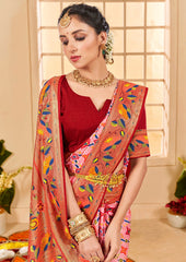 Peachy Pink Cotton Silk Ikkat Print Saree-3845