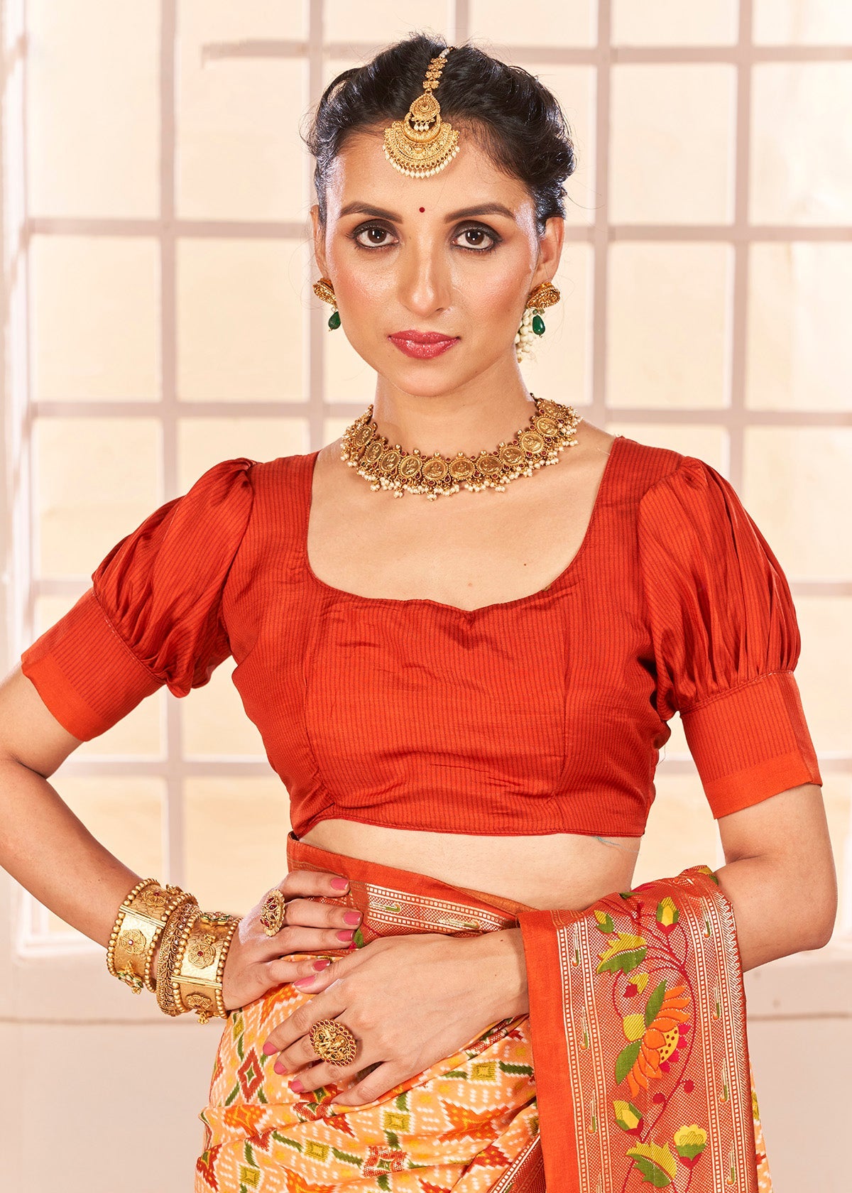 Pastel Orange Cotton Silk Ikkat Print Saree-3847