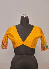 Dark Orange Velvet Tussar Silk Floral Print Saree