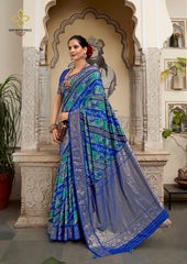 Shop Elegant Blue Velvet Tussar Silk Floral Print Saree 