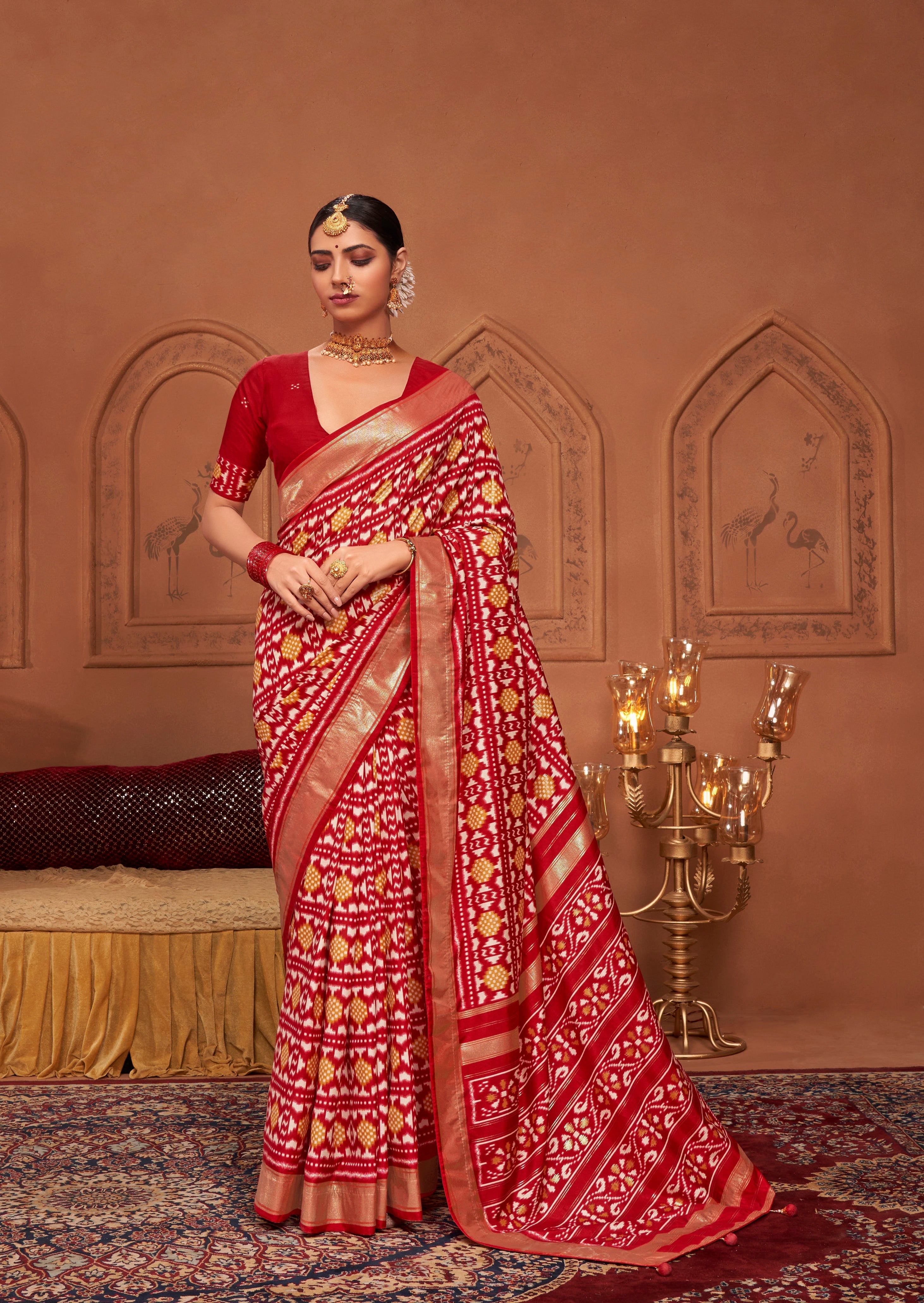  Persian Red  Ikkat Print Saree