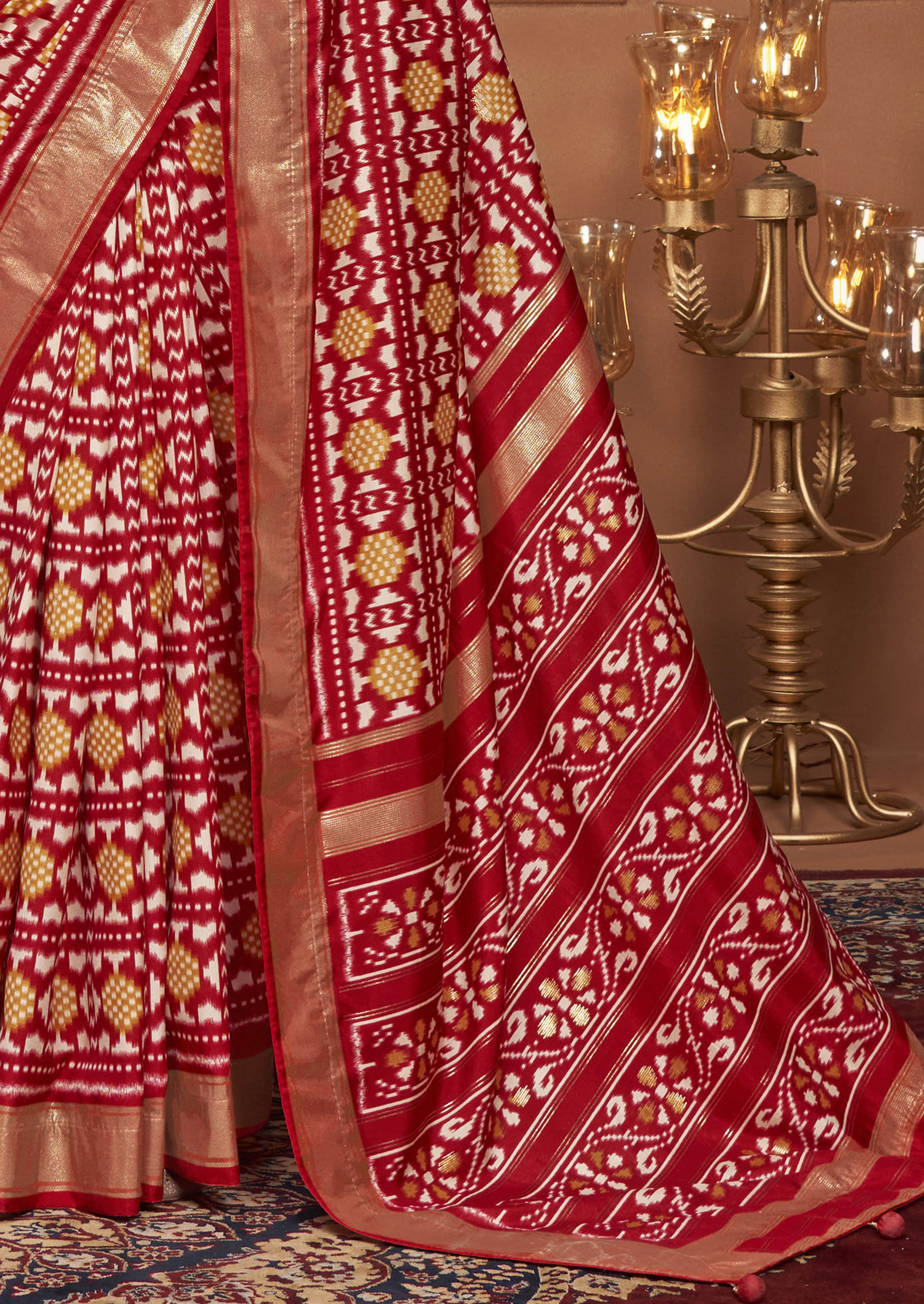 Persian Red Ikkat Polka Dot Saree-3900