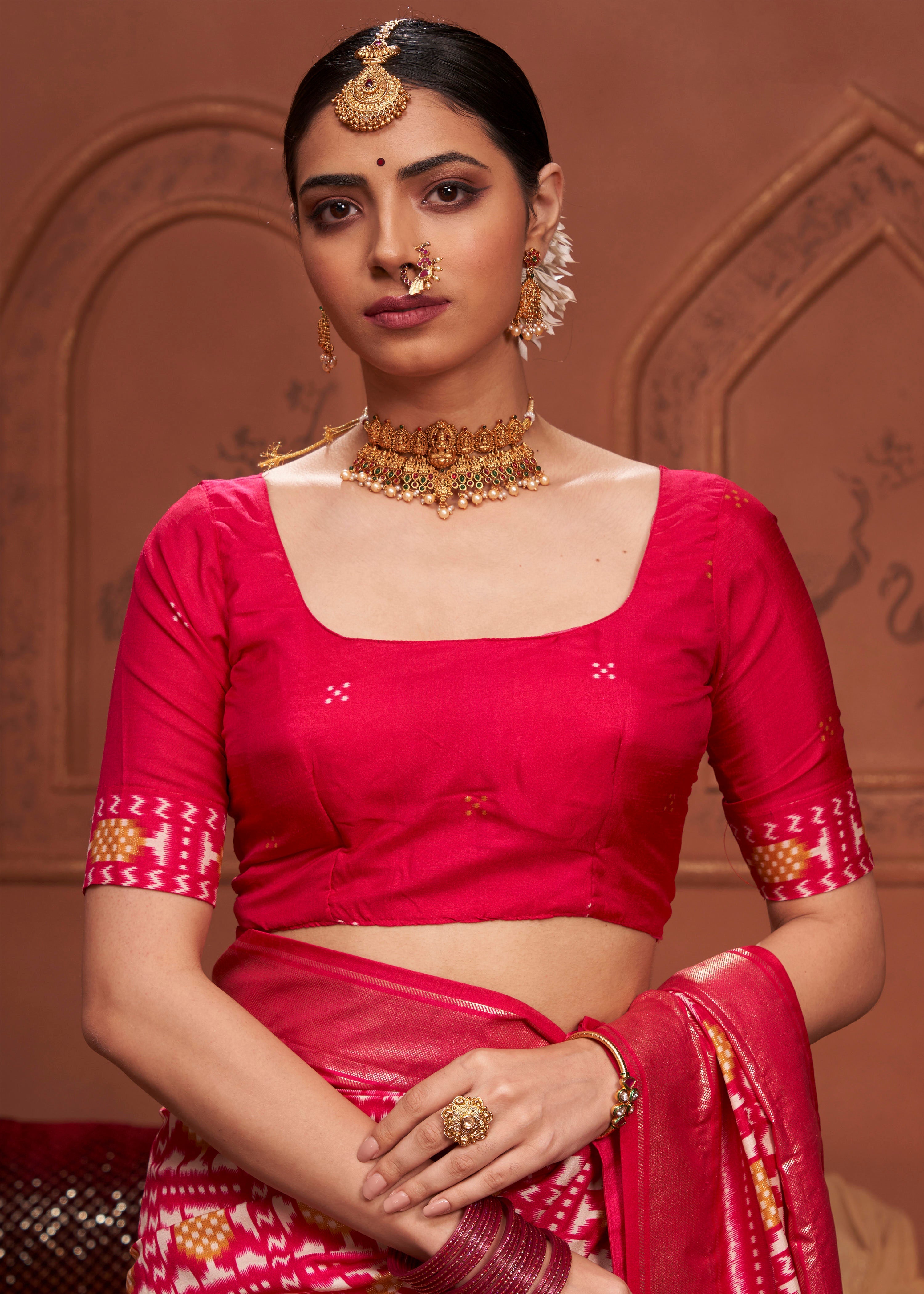 Persian Red Ikkat Polka Dot Saree-3900