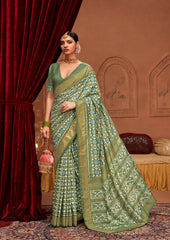 Shop Elegant Glade Green  Ikkat Print Saree 