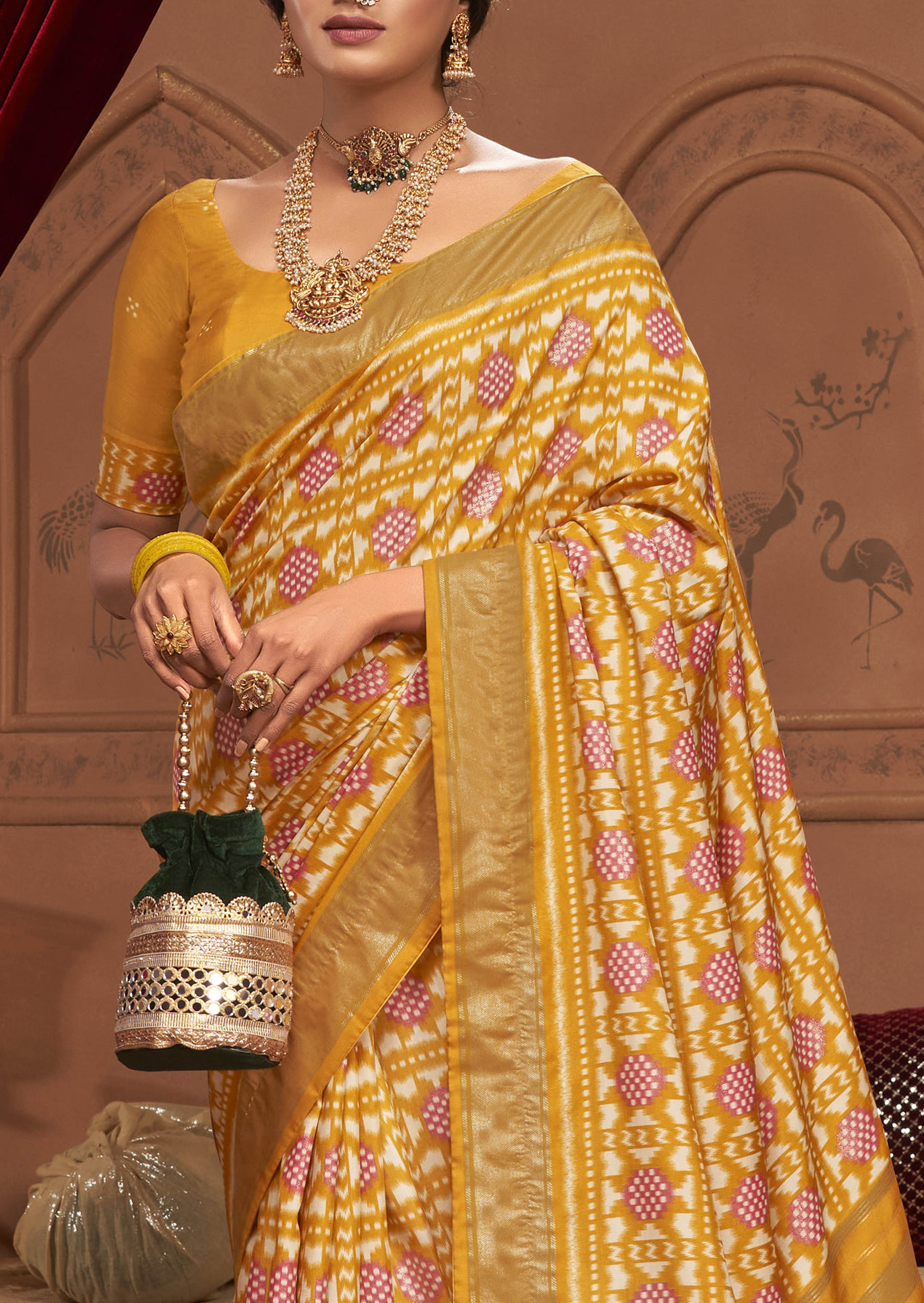 Tahiti Gold Ikkat Polka Dot Saree-3902