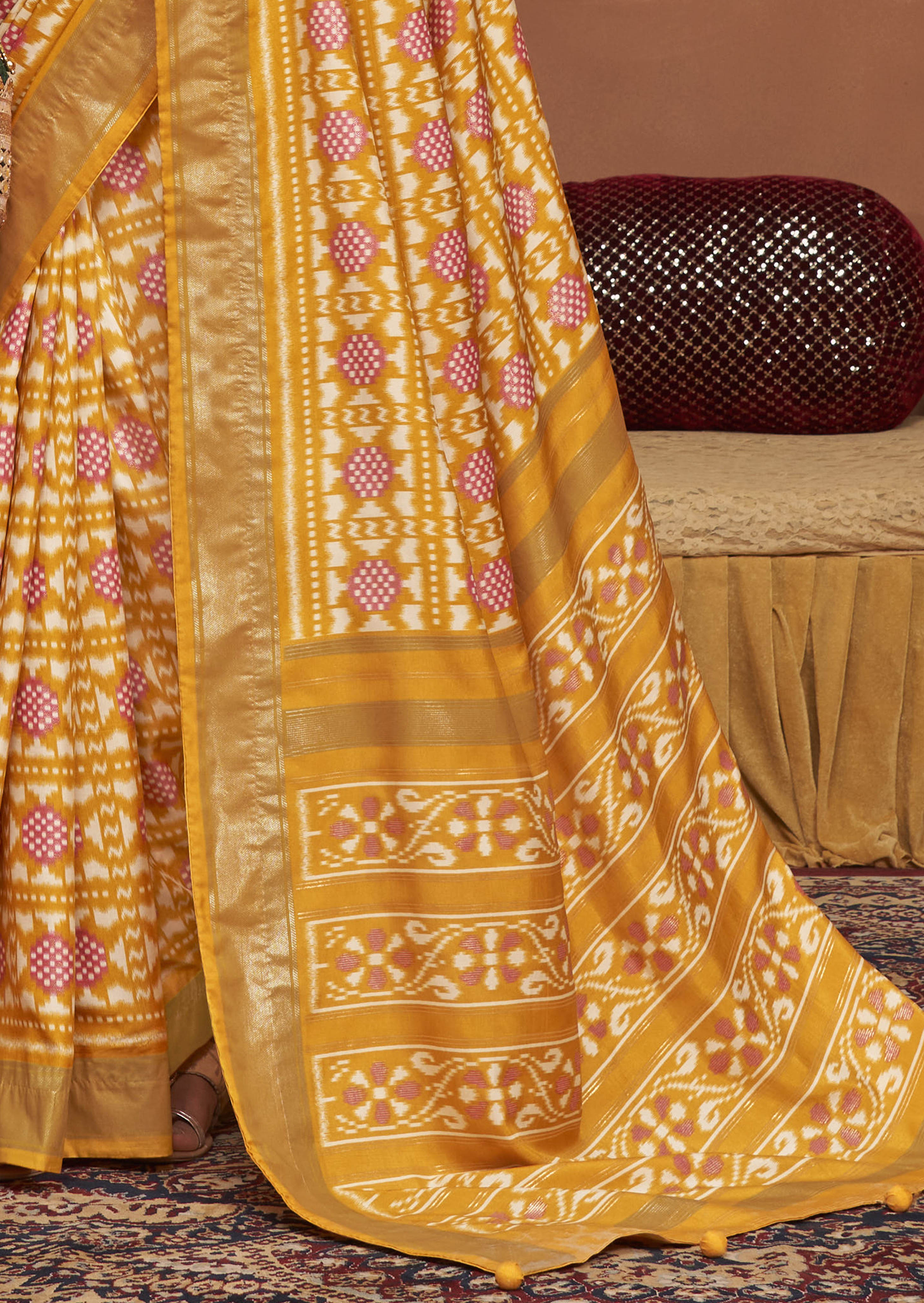 Tahiti Gold Ikkat Polka Dot Saree-3902