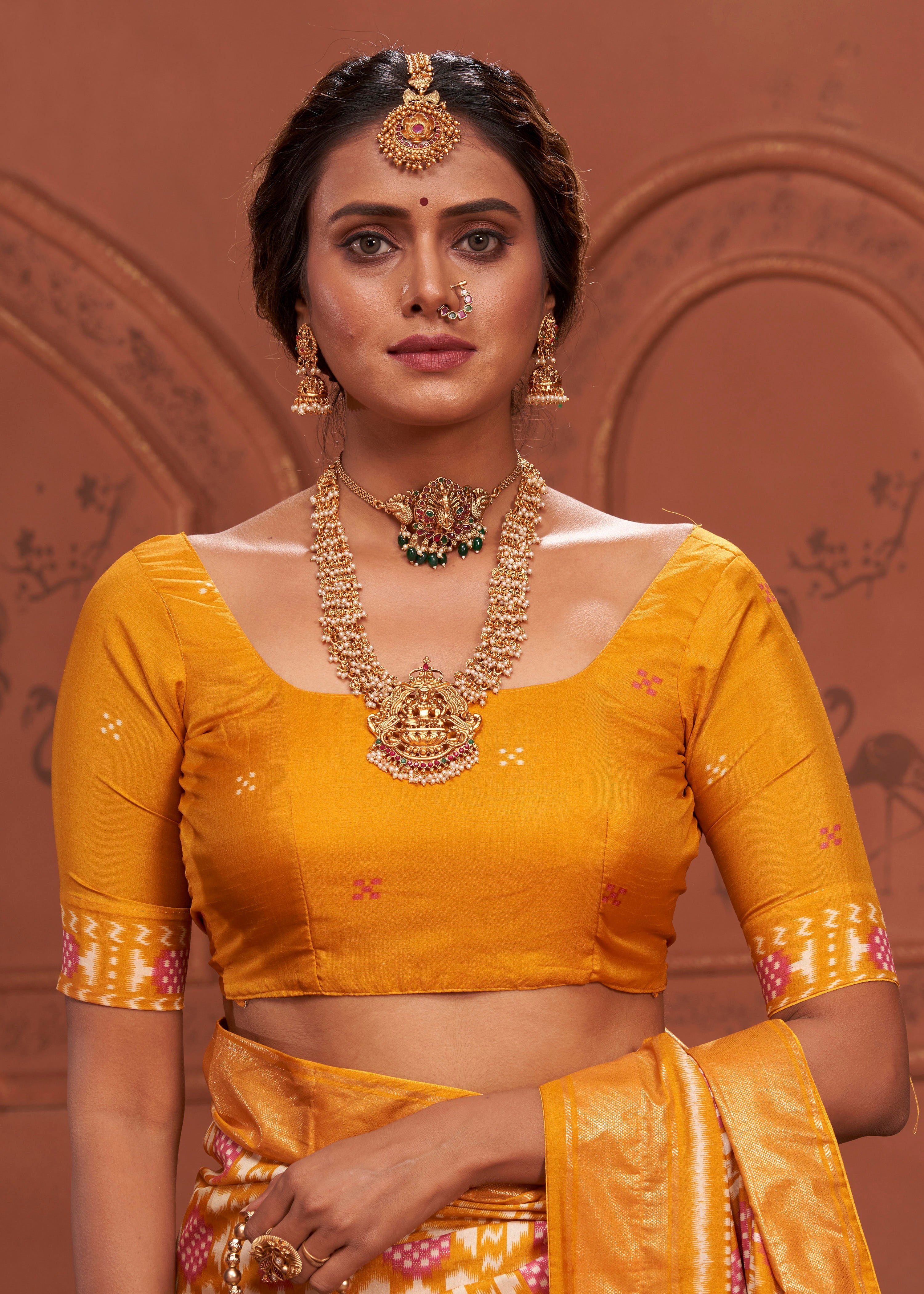Tahiti Gold Ikkat Polka Dot Saree-3902