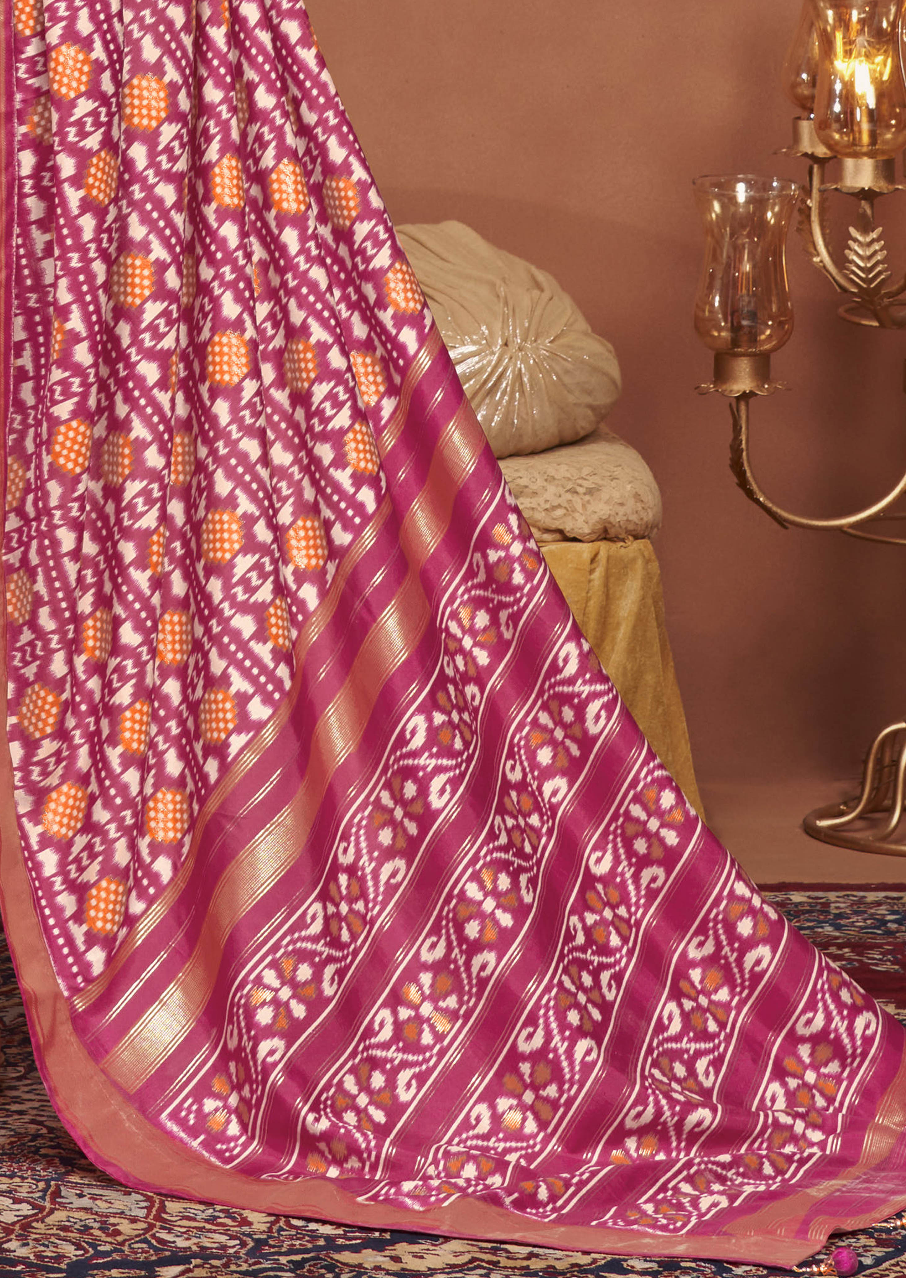 Tulip Pink Ikkat Polka Dot Saree-3903