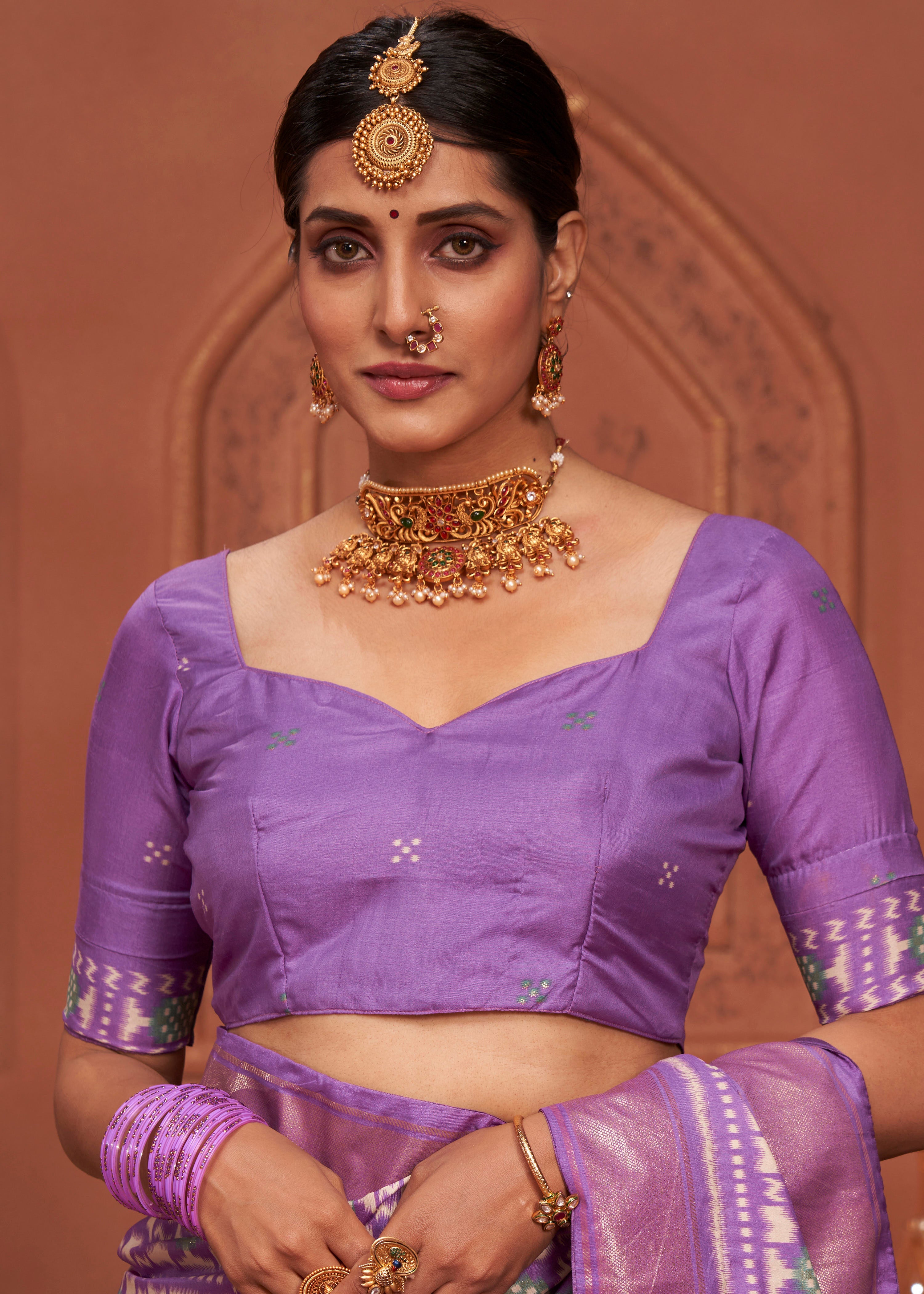 Lavender Ikkat Polka Dot Saree-3904