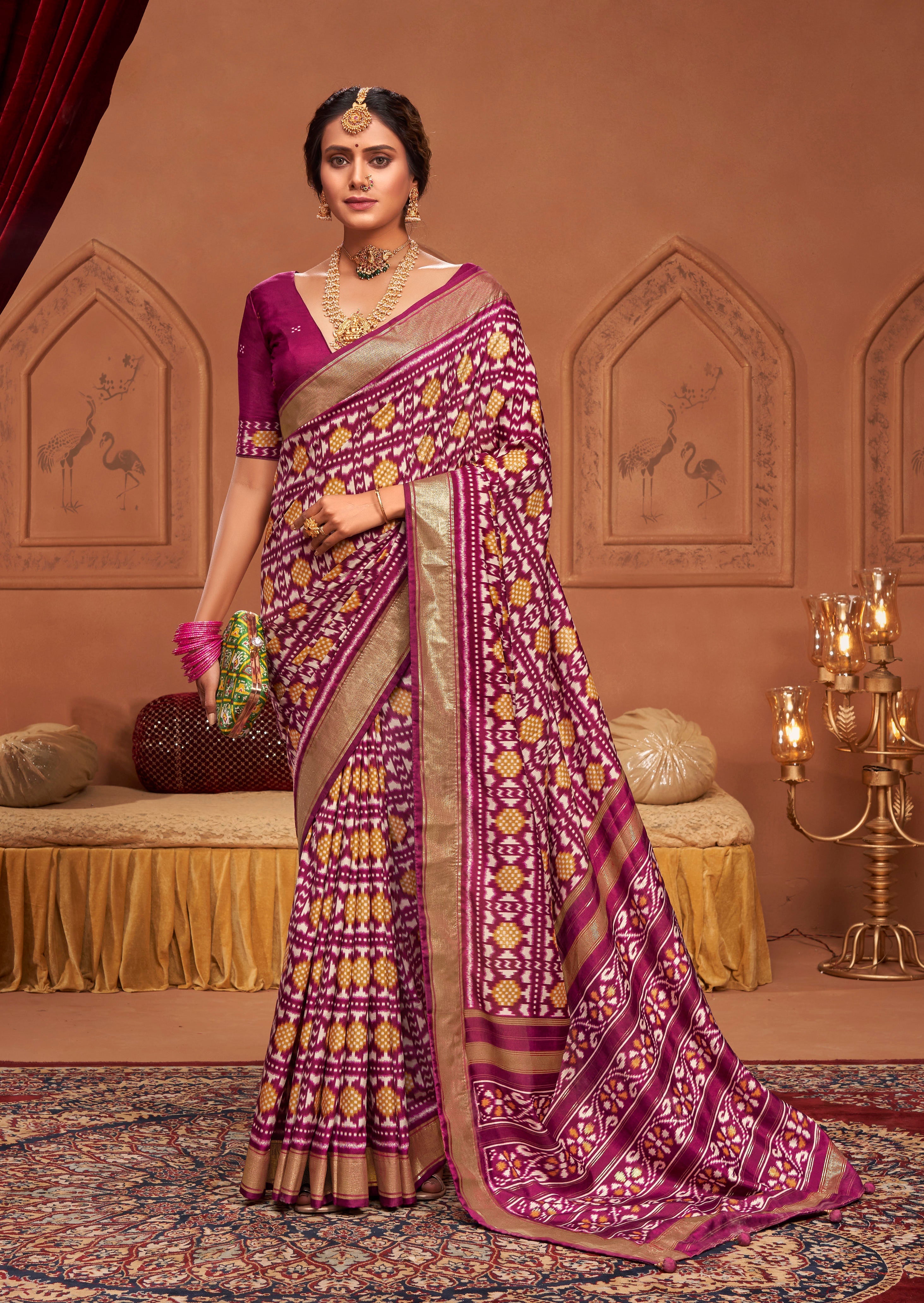 Vivid Burgundy Ikkat Polka Dot Saree-3908