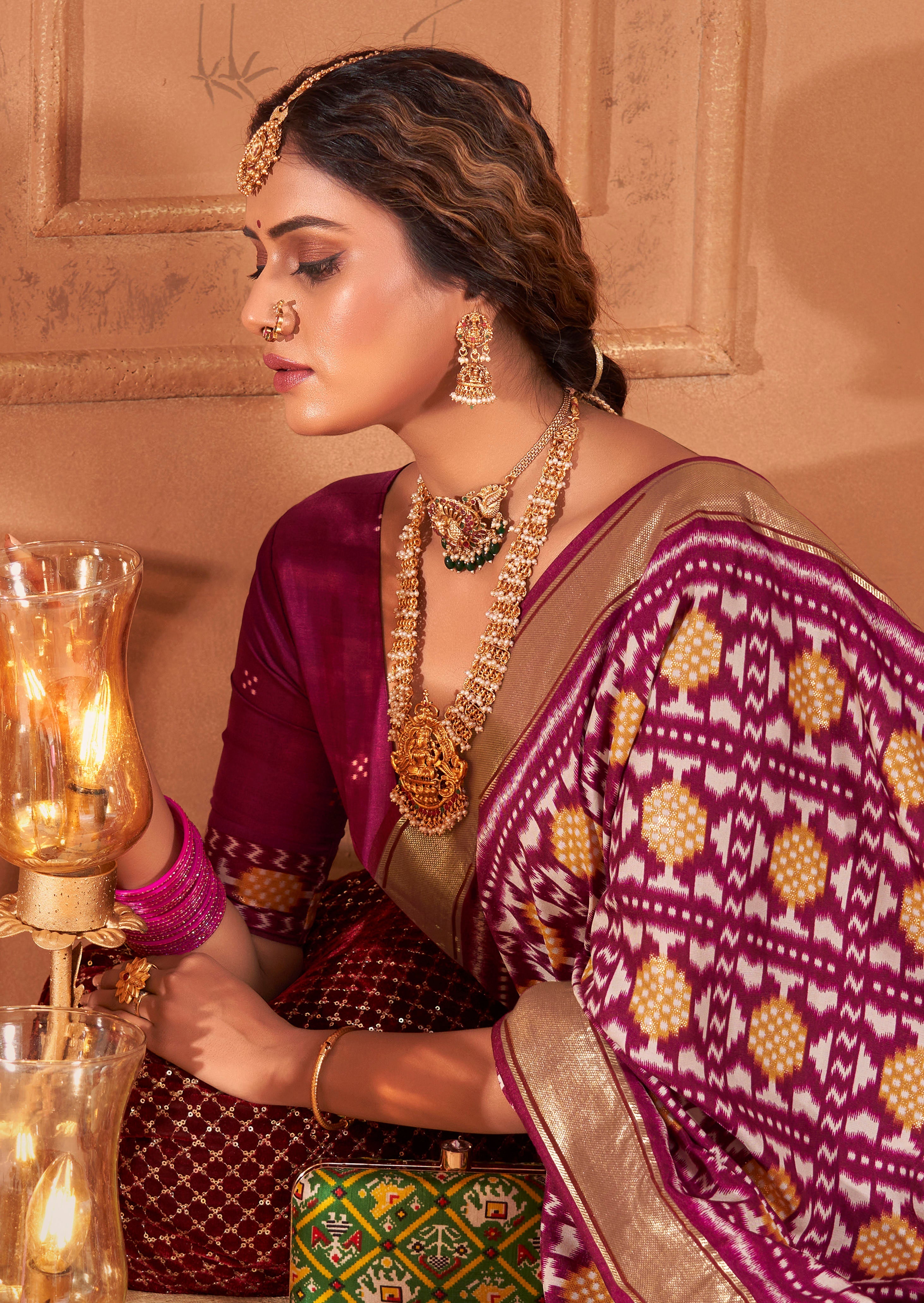 Vivid Burgundy Ikkat Polka Dot Saree-3908