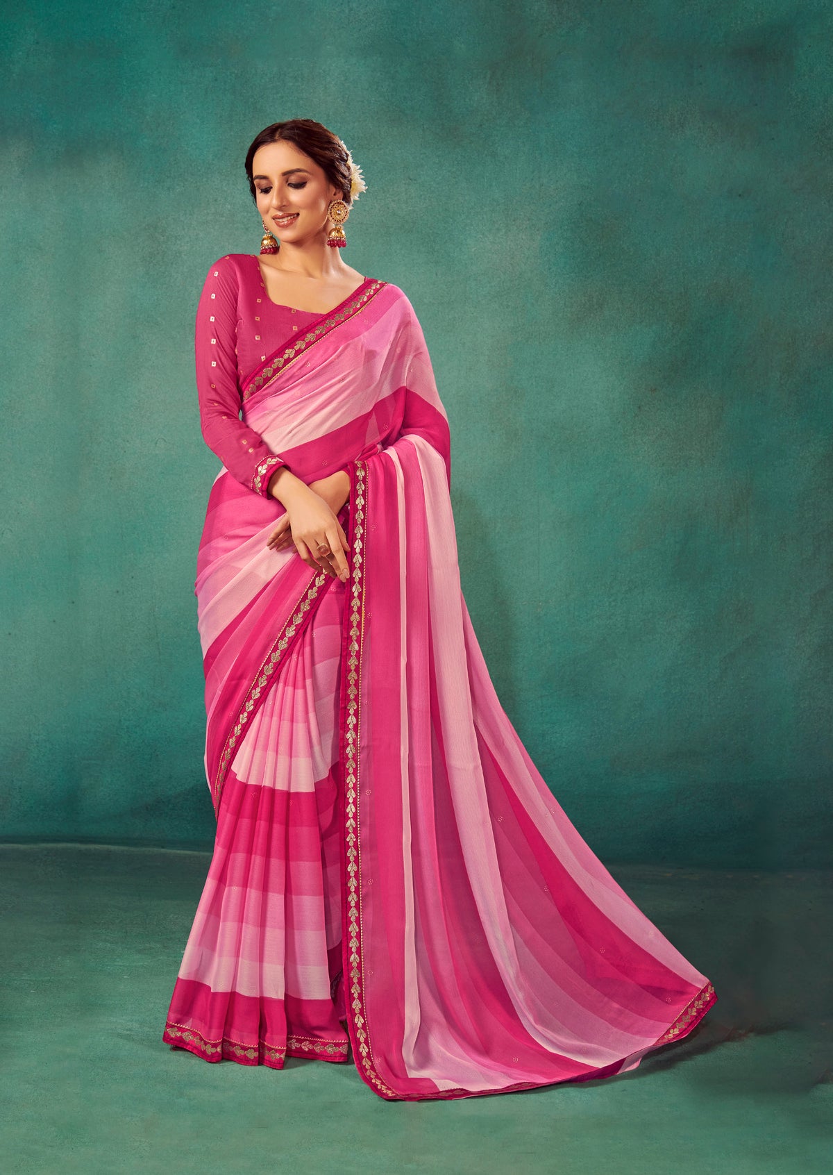  Tulip Pink Chiffon Solid Saree