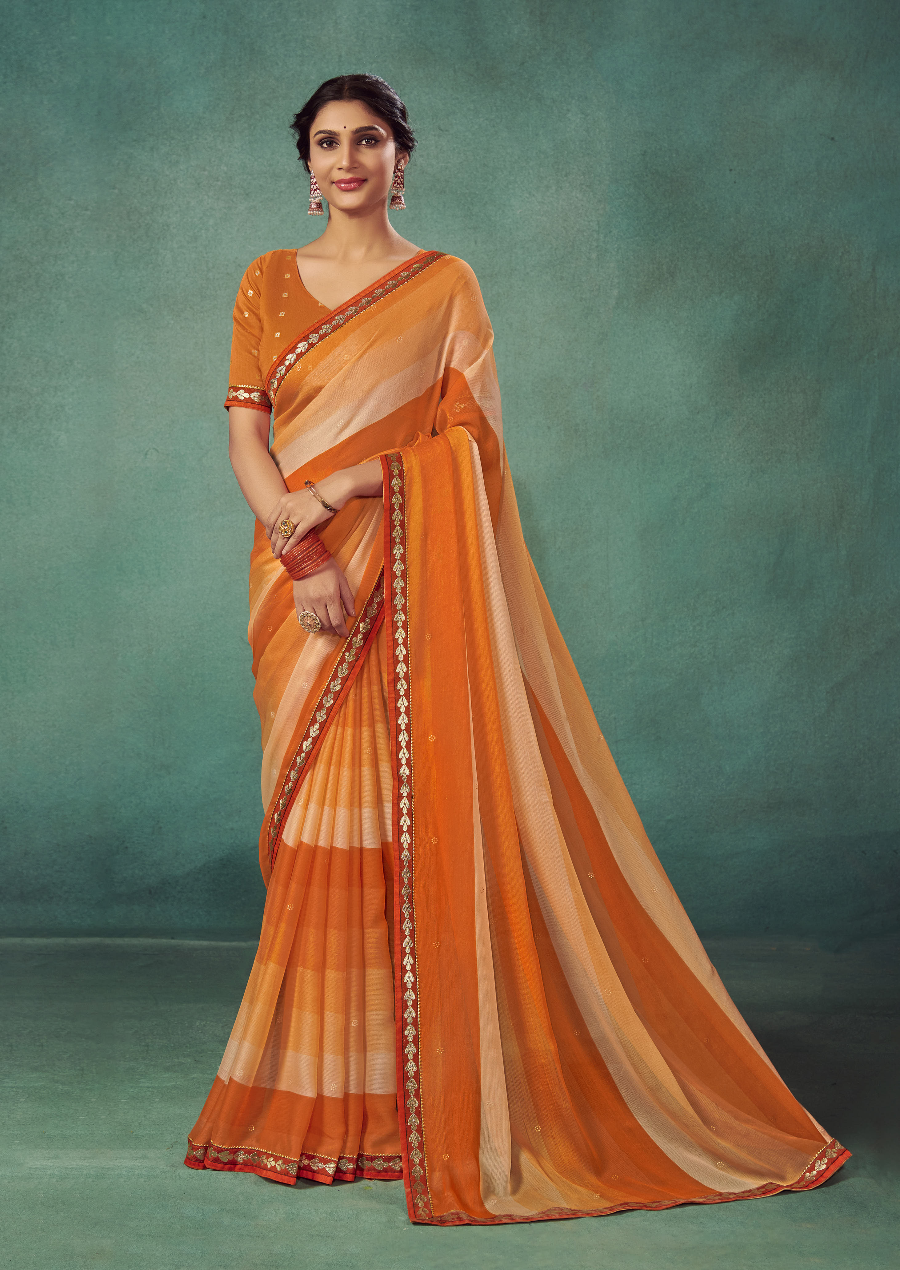  Persian Orange Chiffon Solid Saree