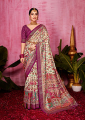 Shop Elegant Off White Tussar Silk Ethnic Motif Saree 