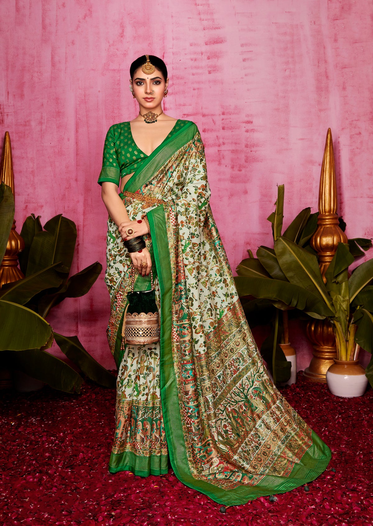  Off White Tussar Silk Ethnic Motif Saree