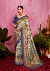 Shop Elegant Off White Tussar Silk Ethnic Motif Saree 