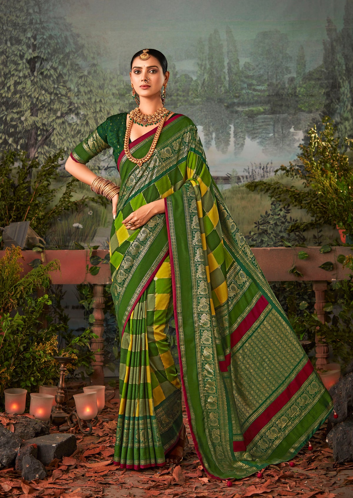 Exquisite Green Tussar Silk Saree