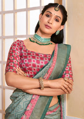 Elegant Grey Tussar Silk Bandhani Saree