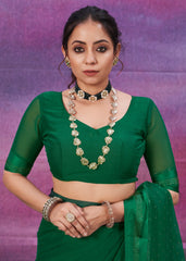 Green Chiffon Swarovski Saree for Weddings Celebrations