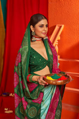 Sky Blue Tussar Silk Saree with Swarovski Embellishments