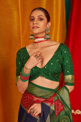 Navy Blue Tussar Silk Saree with Swarovski Crystals
