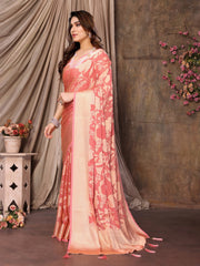 Exquisite Pink Brasso Floral Saree