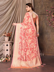 Exquisite Pink Brasso Floral Saree