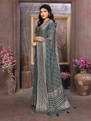 Elevate Your Style with Our Elegant Grey Brasso Saree