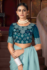 Exquisite Blue Embroidery Saree