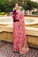 Luxurious Pink Jacquard Woven Saree