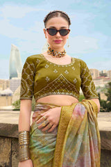 Elevate Elegance with Our Green Jacquard Woven Saree