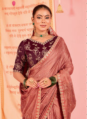 Elegant Orange Satin Embroidery Saree