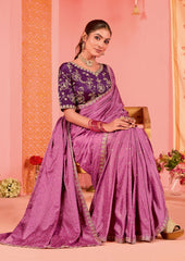 Elegant Pink Satin Embroidery Saree