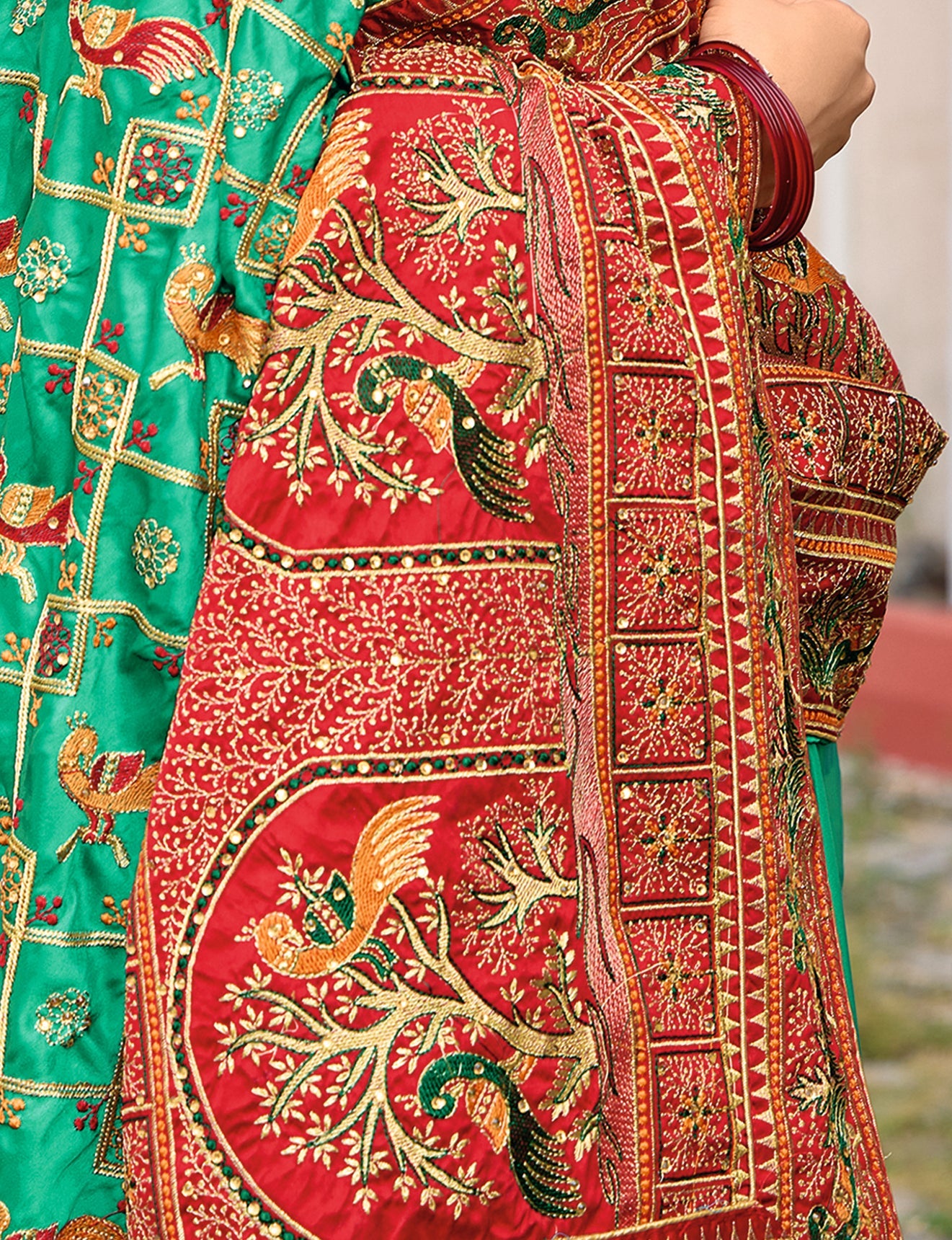Sea Green Satin Silk Embroidery Saree-4422