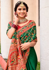 Dark Green Satin Silk Embroidery Saree-4425