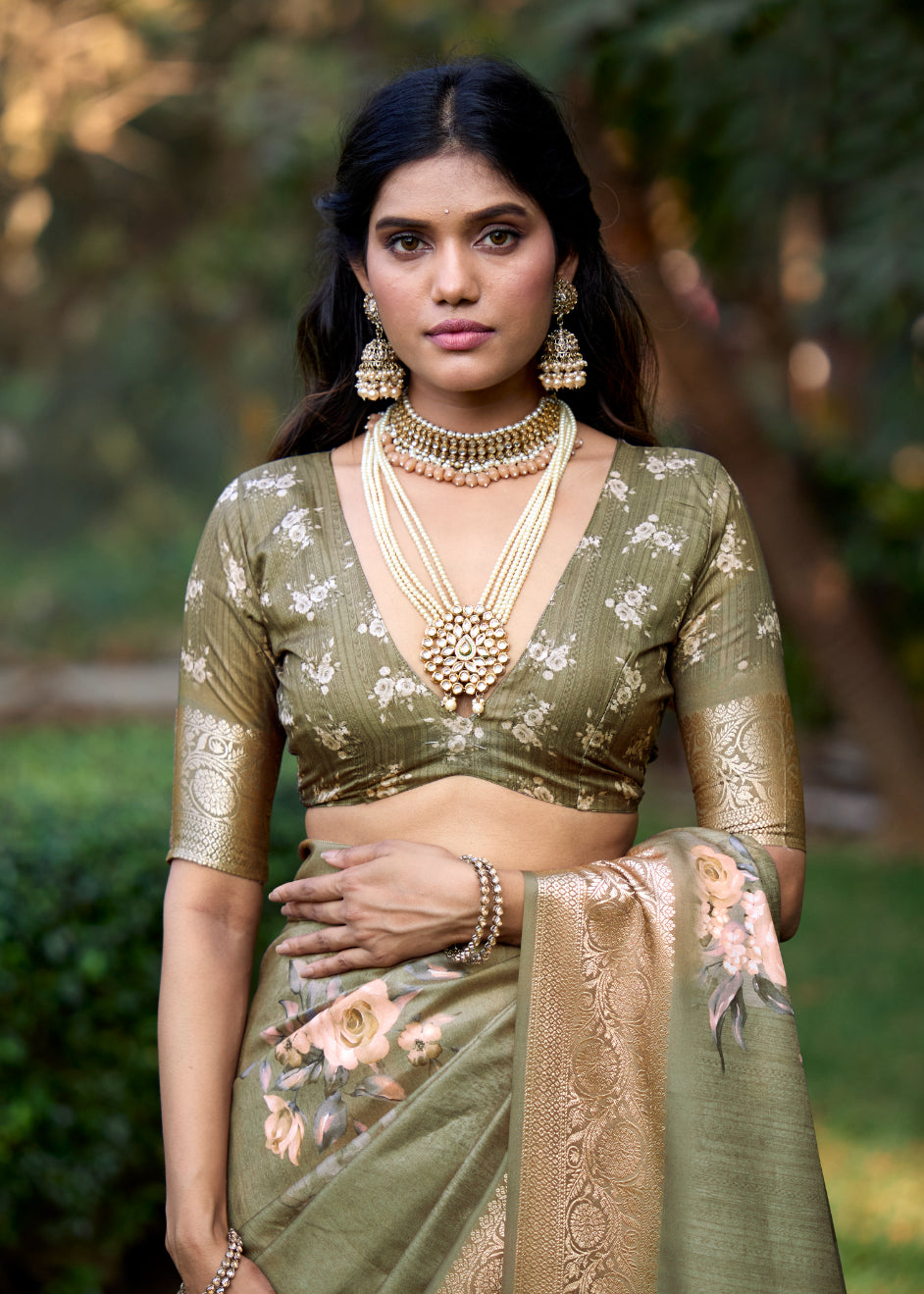 Pastel Brown Cotton Silk Digital Floral Print Saree-4430